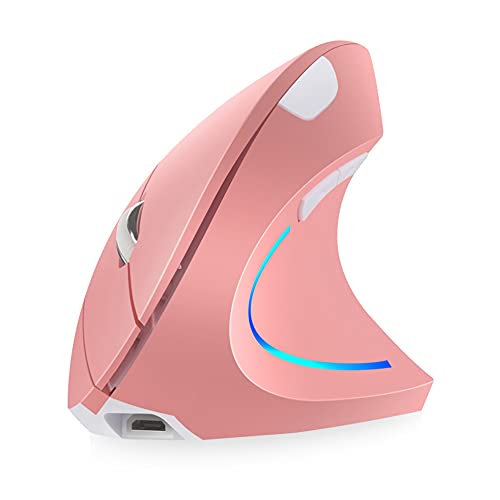Vertical Mouse, Right Handed 2.4GHz Wireless Ergonomic Rechargeable Vertical Mouse with 4 Adjustable DPI 800/1200/1600/2400, 6 Buttons,Compatible with PC, Desktop,Mac (Pink)… - Pink