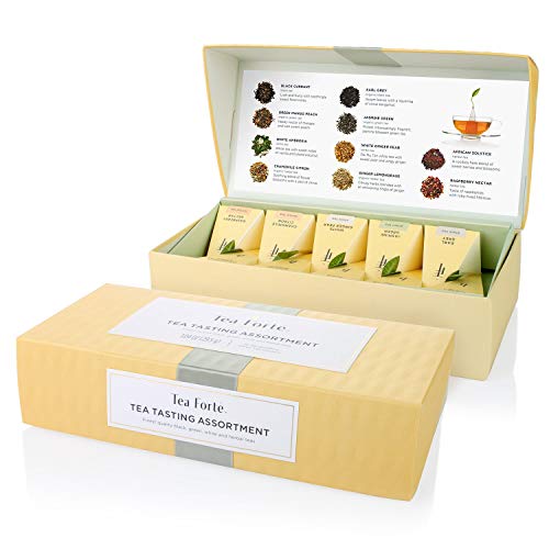 Tea Forte Assorted Classic Tea, Petite Presentation Box, Sampler Gift Set With Handcrafted Pyramid Infusers - Herbal, Black, Green, White, 10 Count (Pack of 1) - Assorted Classic Tea