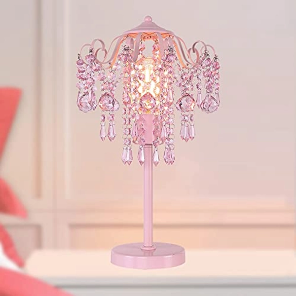 MEIXISUE Small Pink Crystal Bedside Table Lamp End Table Lamp Nightstand Lamp for Bedroom Living Room Office H20.4'' W11.81'' 1-Light E26