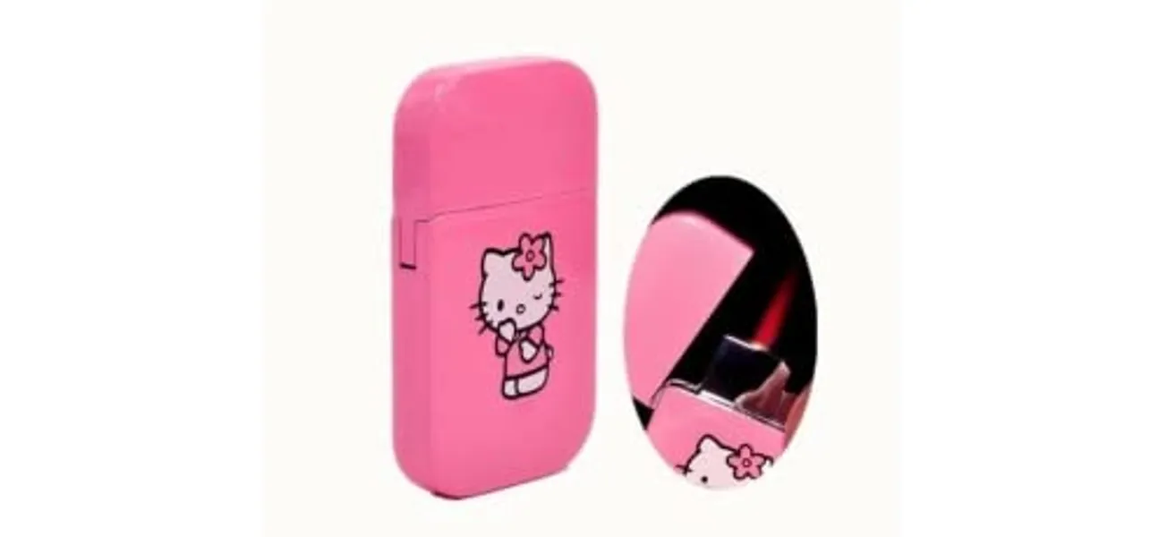 NIVEK Pink Glitter Kitty Pink Flame Pocket Lighter KT Cat Refillable Kawaii Y2K Aesthetic Windproof Flame