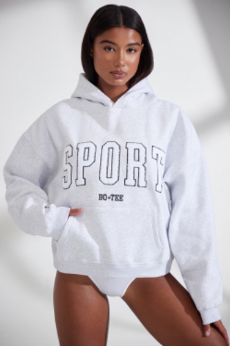 Varsity - Oversized Hooded Sweatshirt in Heather Grey | M