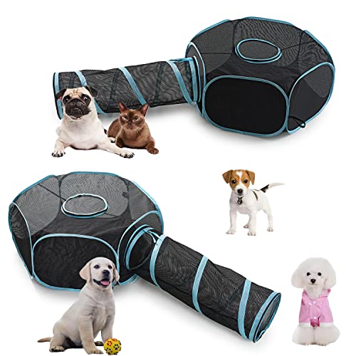 INTURN Cat Furniture Tent for Indoor and Outdoor Playpen Portable Cat Tunnels, Outdoor Kennel (Hexagon + Tunnel) - Hexagon + Tunnel