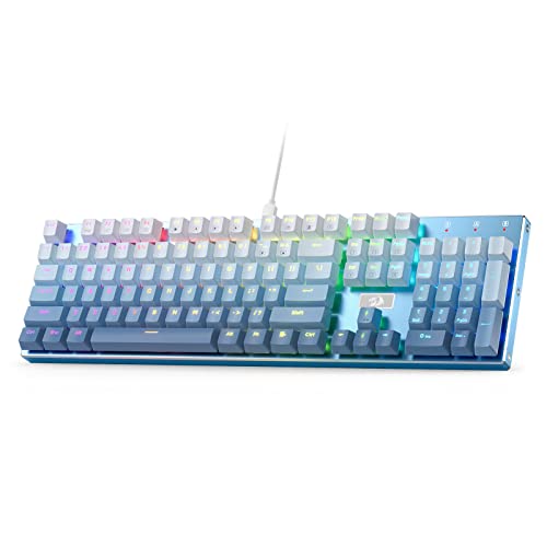 Redragon K556 SE RGB LED Backlit Wired Mechanical Gaming Keyboard, Aluminum Base, 104 Keys Upgraded Socket, 3.5mm Sound Absorbing Foams, Hot-Swap Linear Quiet Red Switch, Gradient Blue - K556 SE Wired