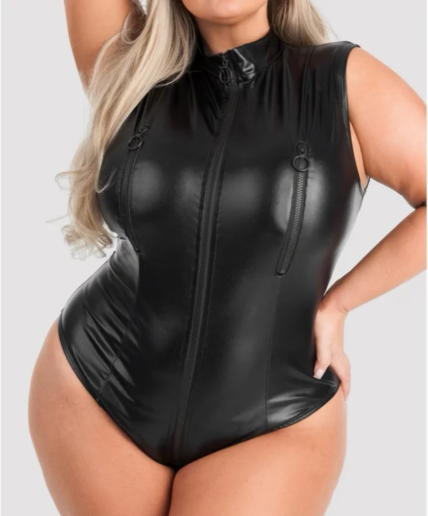 Lovehoney Fierce Wet Look Zipper Peek-a-Boo Teddy
