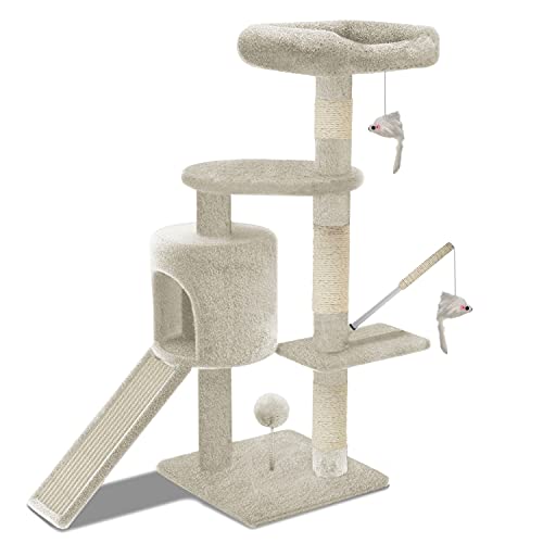 VOUNOT Arbre à Chat avec Griffoir L Arbre à Grimper pour Chat Centre d’Activités avec Niche et Plateformes pour Félins Hauteur 112cm Beige - L - Beige