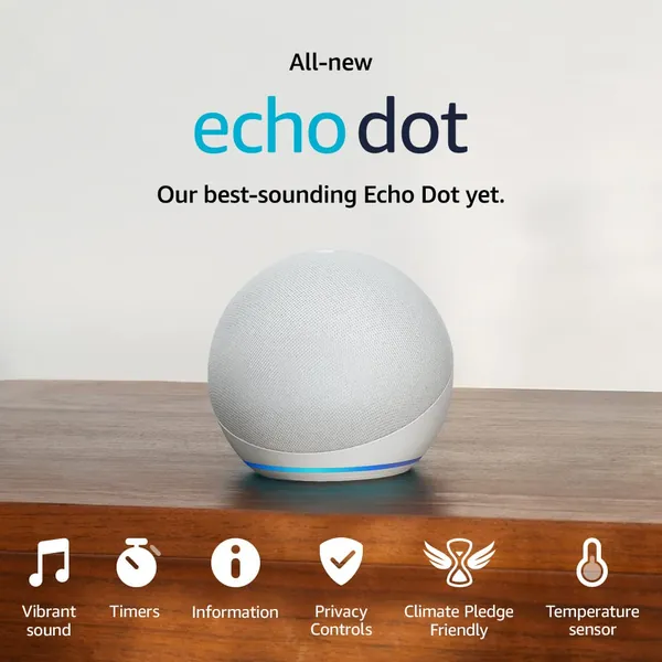 All-new Echo Dot (5th generation, 2022 release) smart speaker with Alexa | Glacier White
