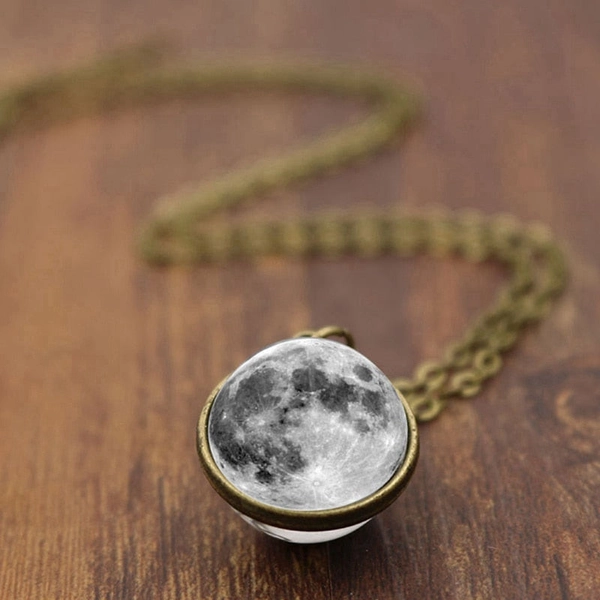 Full Moon Double-Sided Glass Ball Pendant Necklace
