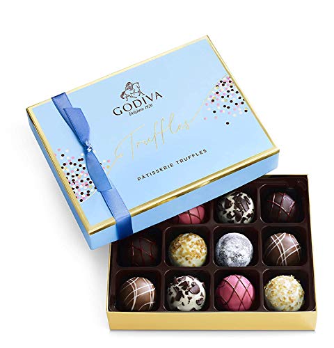 Godiva Chocolatier Patisserie Dessert Chocolate Truffle Gift Box, Mother's Day Gift Basket, for Graduation & Teacher Appreciation Gourmet Candy with Creamy Filling in Milk, White, Dark Chocolate,12pc - Patisserie Chocolate Box - 12 Count (Pack of 1)