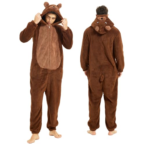 III HHONS Onesie Adult Costume Animal Pajamas Halloween Cosplay Sleepwear for Women/Men - Brown Bear - Medium