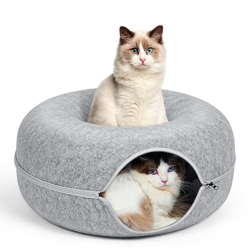 Cat Tunnel Bed, FULUWT Cat Tunnels with Ventilated Window for Indoor Cats, Cat Cave for Hideaway, Anti-Collapse Felt Dount Tunnel for Small Pets. (24 Inch, Light Grey) - 24 Inch - Light Grey