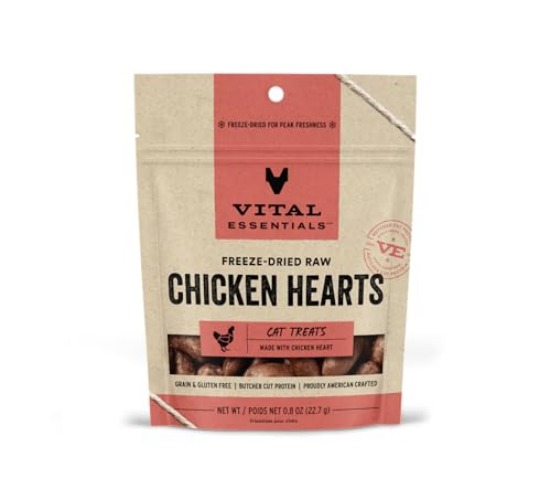 Vital Essentials Freeze Dried Raw Single Ingredient Cat Treats, Chicken Hearts, 0.8 OZ