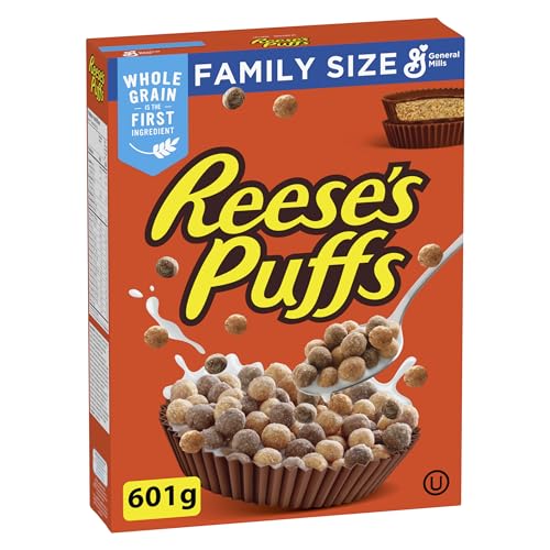 Reese's Puffs - FAMILY SIZE PACK - Chocolate Peanut Butter Cereal Box, 601 Grams Package of Cereal, Made with Real Reese's Peanut Butter