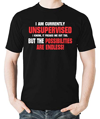 Witty Fashions I Am Currently Unsupervised Funny Humour Parody Men's T-Shirt - Black - X-Large