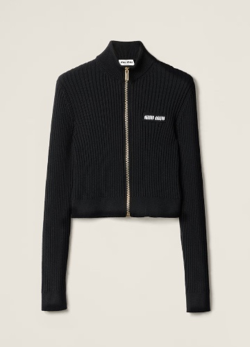 Black Wool Knit Cardigan | Miu Miu