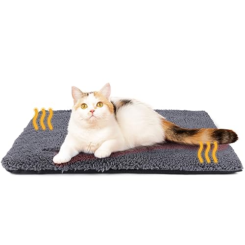 Self Warming Cat Bed Self Heating Cat Dog Mat 24 x 18 inch Extra Warm Thermal Pet Pad for Indoor Outdoor Pets with Removable Cover Non-Slip Bottom Washable - 24.0"L x 18.0"W x 1.0"Th - Dark Grey