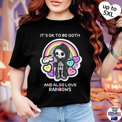 It’s ok to be goth and also love rainbows, T-shirt, up to 5XL, kawaii, pastel goth, pride - M / Black