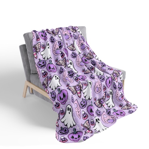 Spooky Cute Fleece Sherpa Blanket, Pastel Goth Halloween - 50" × 60" / Beige
