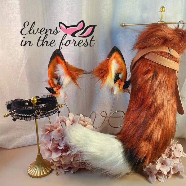 Red Fox Tail Fox Ears and Collars - COSPLAY - Butt Plug - Handmade Animal Ears - Fox Ears and Tail - Christmas Gift - Lolita - Butt Plug