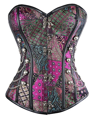 Charmian Women's Spiral Steel Boned Steampunk Gothic Bustier Corset with Chains - 6X-Large - Purple