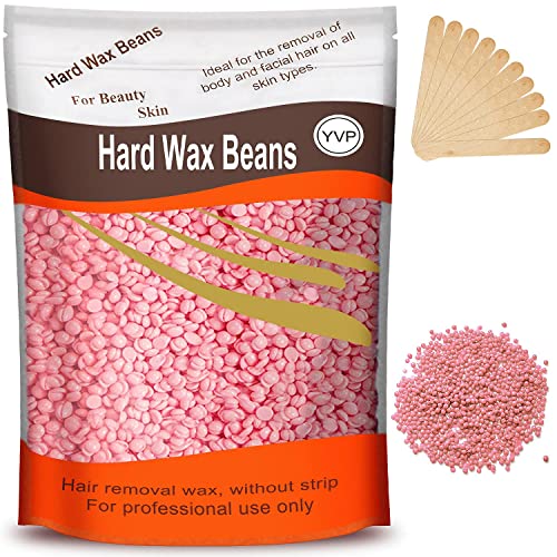 Hard Wax Beads for Hair Removal, Yovanpur Wax Beads for Brazilian Waxing, Waxing Beans for Sensitive Skin, Face Eyebrow Legs At Home Pearl Wax Beads, 300g (10 Oz)/bag with 10pcs Wax Sticks(Rose Pink) - Pink