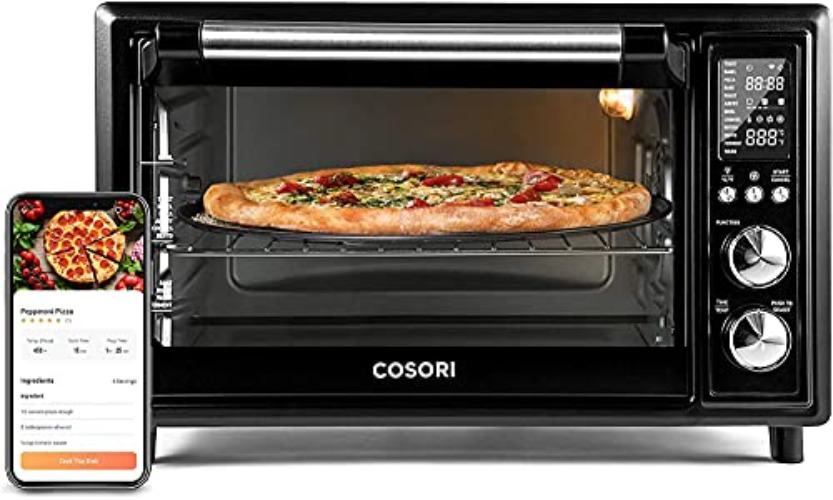COSORI Smart 13-in-1 Air Fryer Toaster Oven Combo, Airfryer Rotisserie Sous Vide Convection Oven Countertop, Bake, Broil, Roast, Dehydrate, 134 Recipes & 4 Accessories, 32QT, Black, Stainless Steel - Black-Stainless Steel - 32 Qt