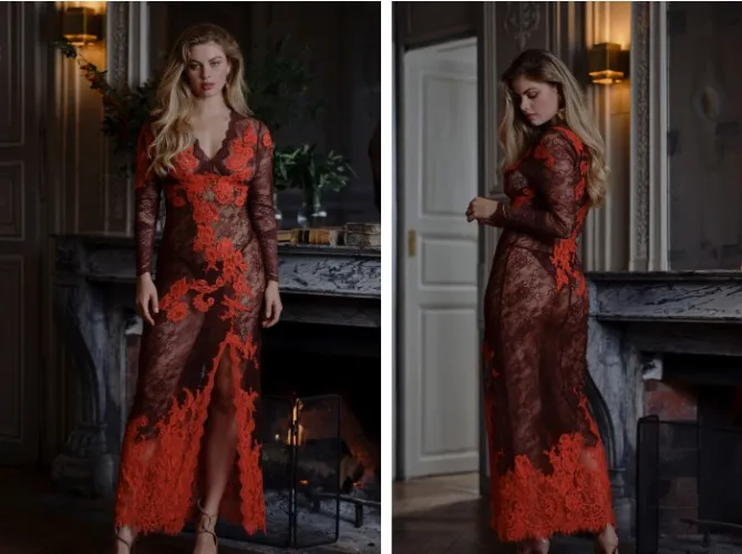 Brown and orange lace