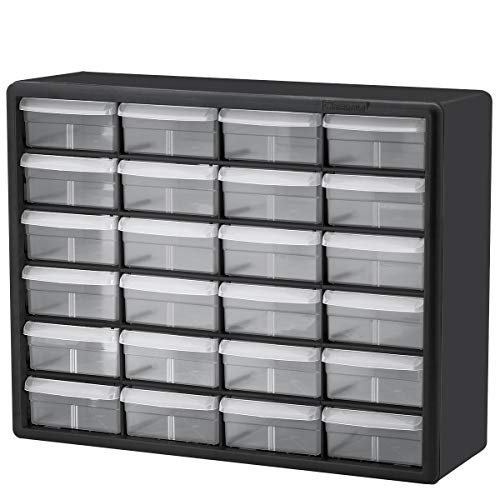 Akro-Mils 10124, 24 Drawer Plastic Parts Storage Hardware and Craft Cabinet, 20-Inch W x 6-Inch D x 16-Inch H, Black - 24 Drawer - Black