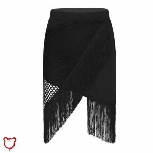 Black Fishnet Fringe Skirt - Black / XXL