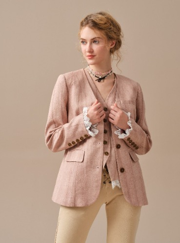 100% Linen Jacket with Vest | Rose Pink (Jacket+Vest) / 2XL