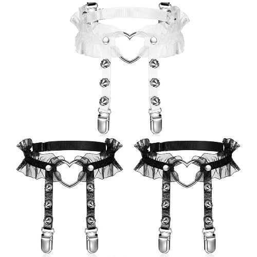 Lot de 3 porte-jarretelles réglables en cuir avec clips pour cuisse, style punk gothique, porte-jarretelles et rivets