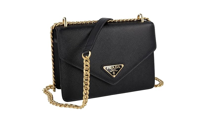 Prada Damen Schwarz Saffiano Leder Schultertasche 1BD200