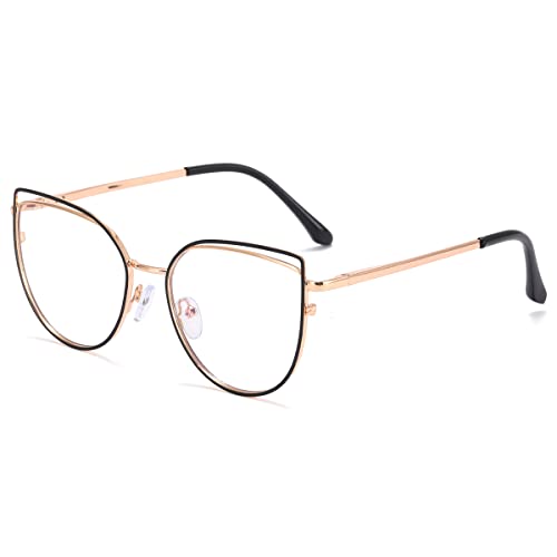 kachawoo Blaues Licht Cat Eye Brillen Frauen Trendy Computer Gaming Bildschirm Brillen Metall Brillen - Black Gold Frame