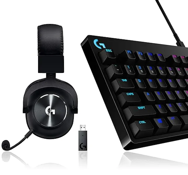 Logitech G PRO X LIGHTSPEED Gaming-Headset (2. Generation) mit Blue VO!CE + Logitech G PRO TKL mechanische Gaming-Tastatur, GX-Blue Clicky Switches, LIGHTSYNC RGB - Schwarz - Kabelgebunden - Tastatur + Headset