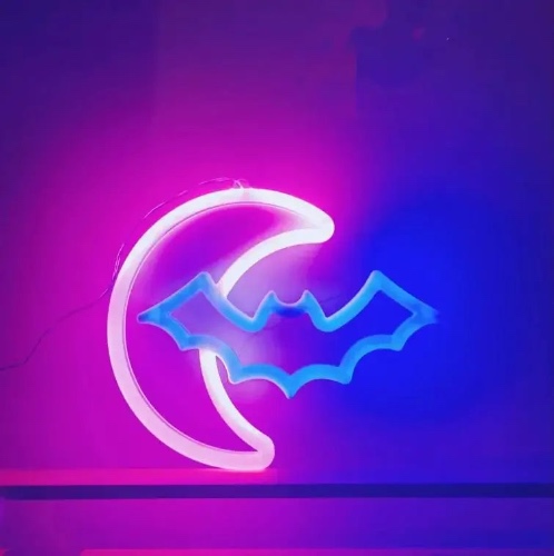 LED Bright Neon Light Night Room Wall Art l - Moon Bat