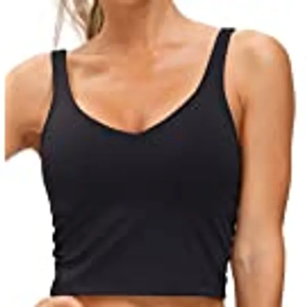 Women’s Longline Sports Bra Wirefree Padded Medium Support Yoga Bras Gym Running Workout Tank Tops