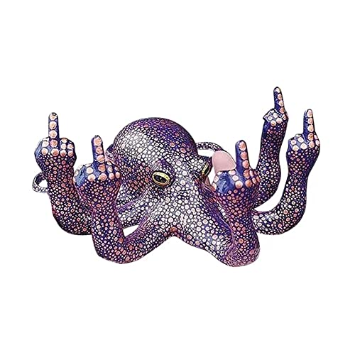 MASINIES Wut Octopus Skulptur Garten Oktopus Dekoration Skulptur Kreative Home Dekorative Skulptur, Mittelfinger Octopus Statue, Leuchtende Geste Octopus mit Perlmutt Statue (#3) - #3