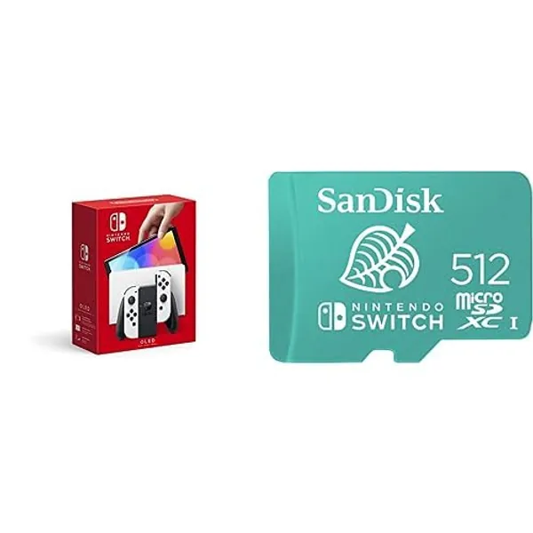 Nintendo Switch โ OLED Model w/White Joy-Con and SanDisk 512GB microSDXC Card, Licensed Switch