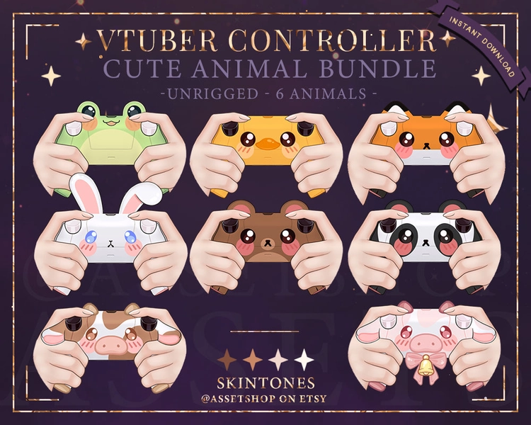 Cute Vtuber Controllers - Vtuber Gaming Hand Asset | Vtuber Hands | Vtuber Controller | Bear | Panda | Bunny | Frog | Cow | Duck | Fox |