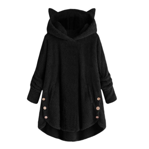 Cat Ear Hoodie with Hood Sweatshirt for Women Hoodies Button Down Cute Crewneck Sweatshirts Vintage Long Sleeve 