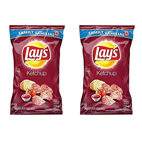Lays Ketchup Chips Comes in a Crush proof box Imported from Canada Family Size Chips Bundle Pack Amazing Canadian Snacks (2x-Pack) - Ketchup - 8.29 Ounce (Pack of 2)