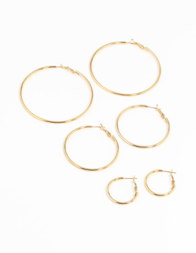 Waterproof Gold Plated Stainless Steel Thin Hoop Earring Pack | Default Title
