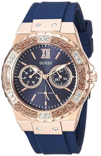 GUESS Women's Stainless Steel + Stain Resistant Silicone Watch - Blue/Rose Gold Tone/Blue