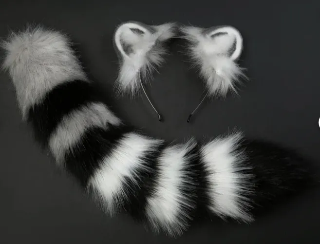 Faux Fur Raccoon Ear and Tail Set