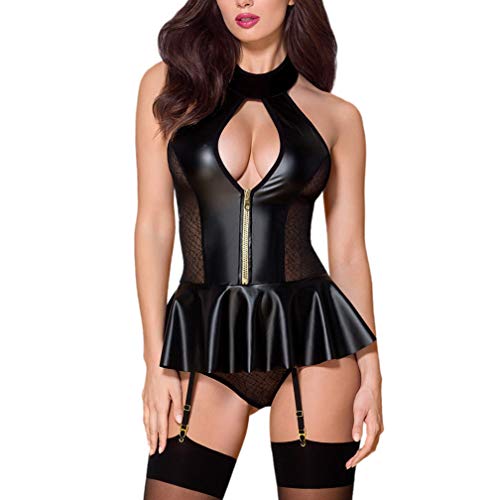 Tofox Vestito Backless del Halter del Donne in Pelle Fasciatura Abito Cava Completo Intimo - Color-3 - L