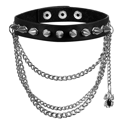 Cupimatch 2Pcs Punk Heart Charm Leather Collar Choker Necklace Adjustable 13"- 15.7" - Chain and black