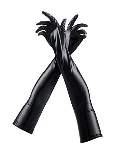 Pinup Doll Long Wet Look Gloves Faux Leather Shiny Metallic Gloves, Halloween Costume, Costume, Gloves For Women, Long Gloves - Black