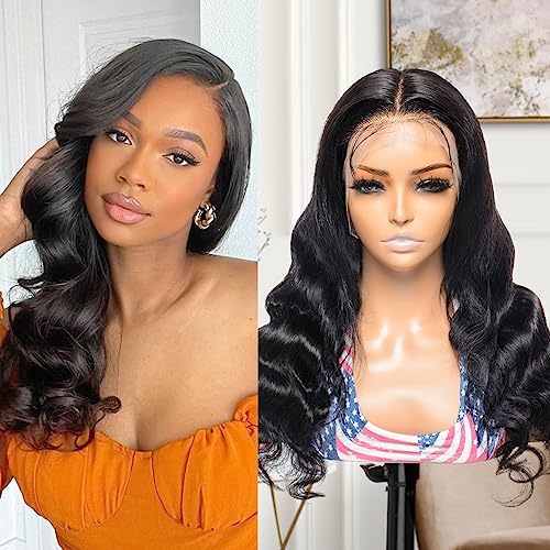 Ghair Echthaar Perücke Body Wave Lace Front Wigs 13x4 Human Hair Wig 24 Zoll Brazilian Hair Wig Für Damen 180% Density Pre Plucked with Baby Hair Glueless Wigs Natural Black Color - 13x4 Full Lace Body Wave Wig - 24 Zoll