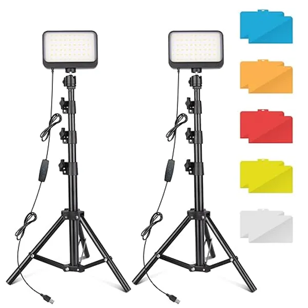 Torjim LED Video Lighting Kit, 2PCS Photography Lighting with Adjustable Tripod Stand & 5 Color Filters for Photo/Conference Lighting/Live Streaming/Vlogging/Video Recording/TikTok