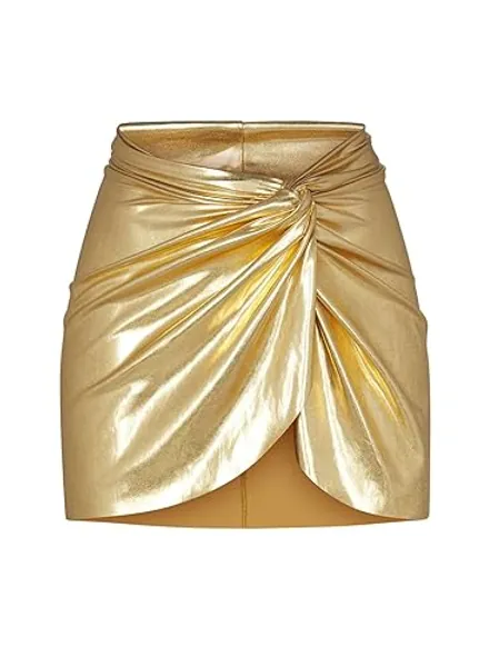 Metallic Swimsuit Sarong Mini Skirt for Women - Sexy Rave Bikini Beach Cover-up Swim Short Wrap Bathing Suit