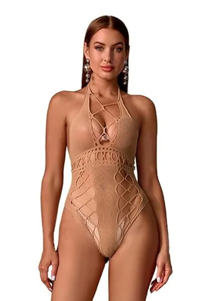 KUAOPATA Lingerie for Women Sexy Bodysuit Fishnet Teddy One Piece Deep V Mesh Babydoll